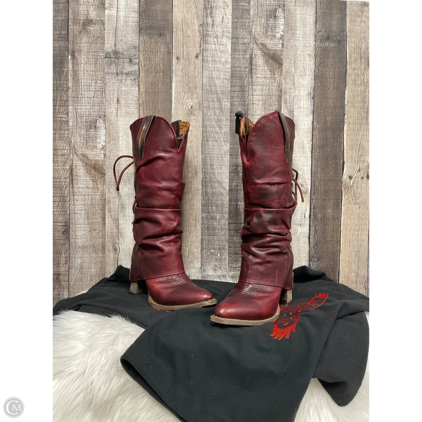 Boots Knee Heels By Freebird In Maroon, Size: 9