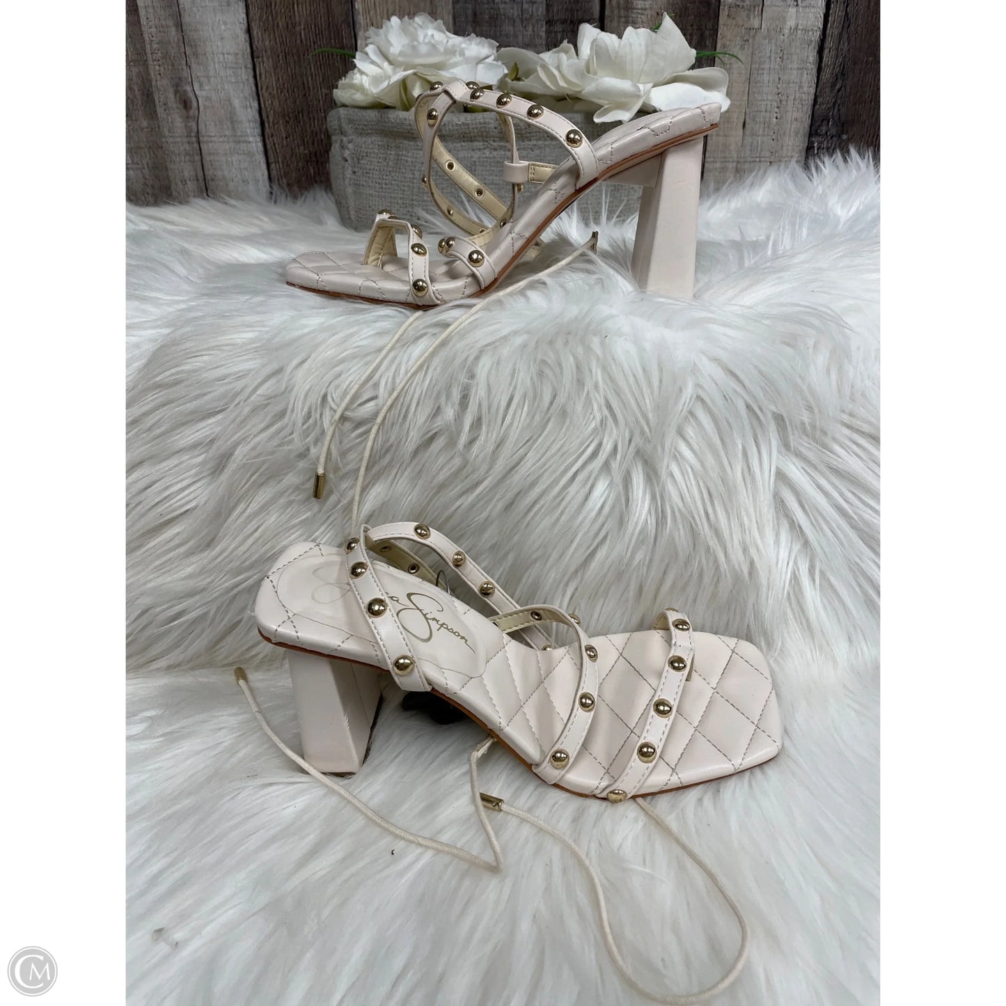 Sandals Heels Block By Jessica Simpson In Cream, Size: 7