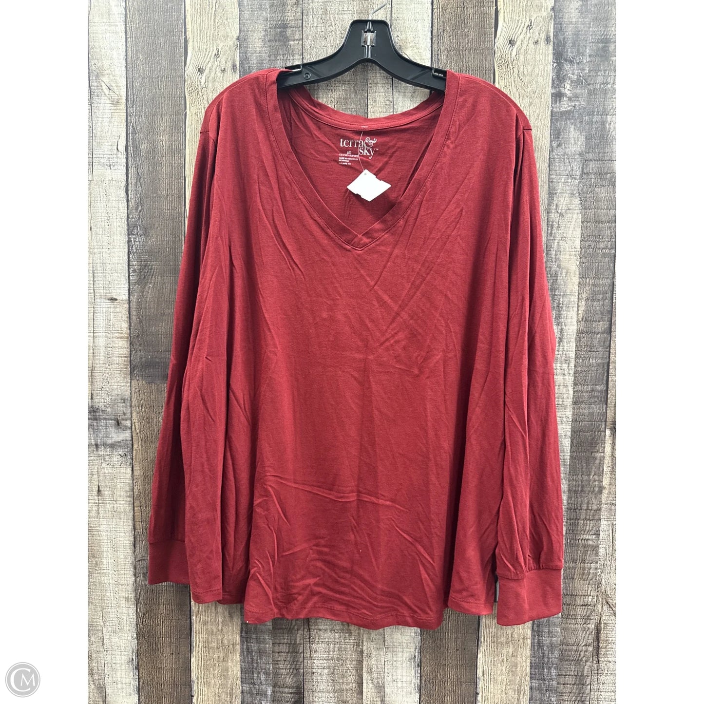 Top Long Sleeve By Terra & Sky In Red, Size: 2x