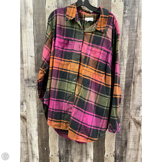Top Long Sleeve By Ava & Viv In Plaid Pattern, Size: 1x