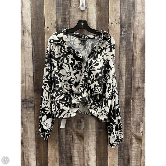 Top Long Sleeve By Tahari By Arthur Levine In Black & White, Size: L