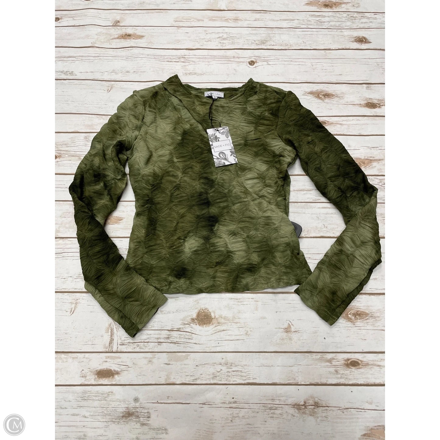 Top Long Sleeve By Cme In Green, Size: L
