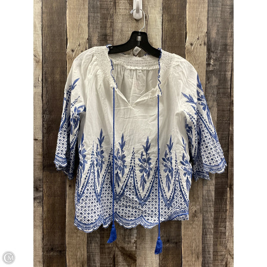 Top 3/4 Sleeve By Cato In Blue & White, Size: M