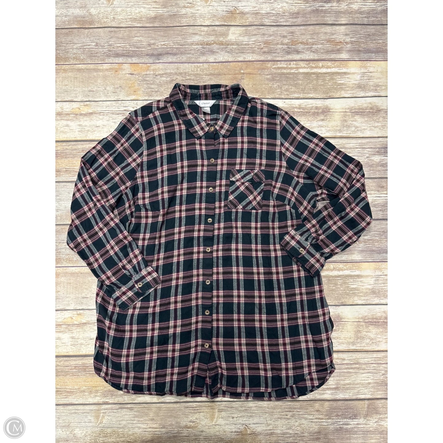 Top Long Sleeve By Cj Banks In Plaid Pattern, Size: 3x