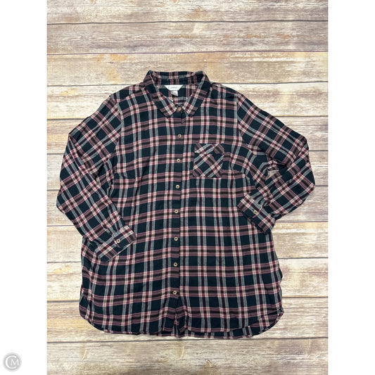 Top Long Sleeve By Cj Banks In Plaid Pattern, Size: 3x