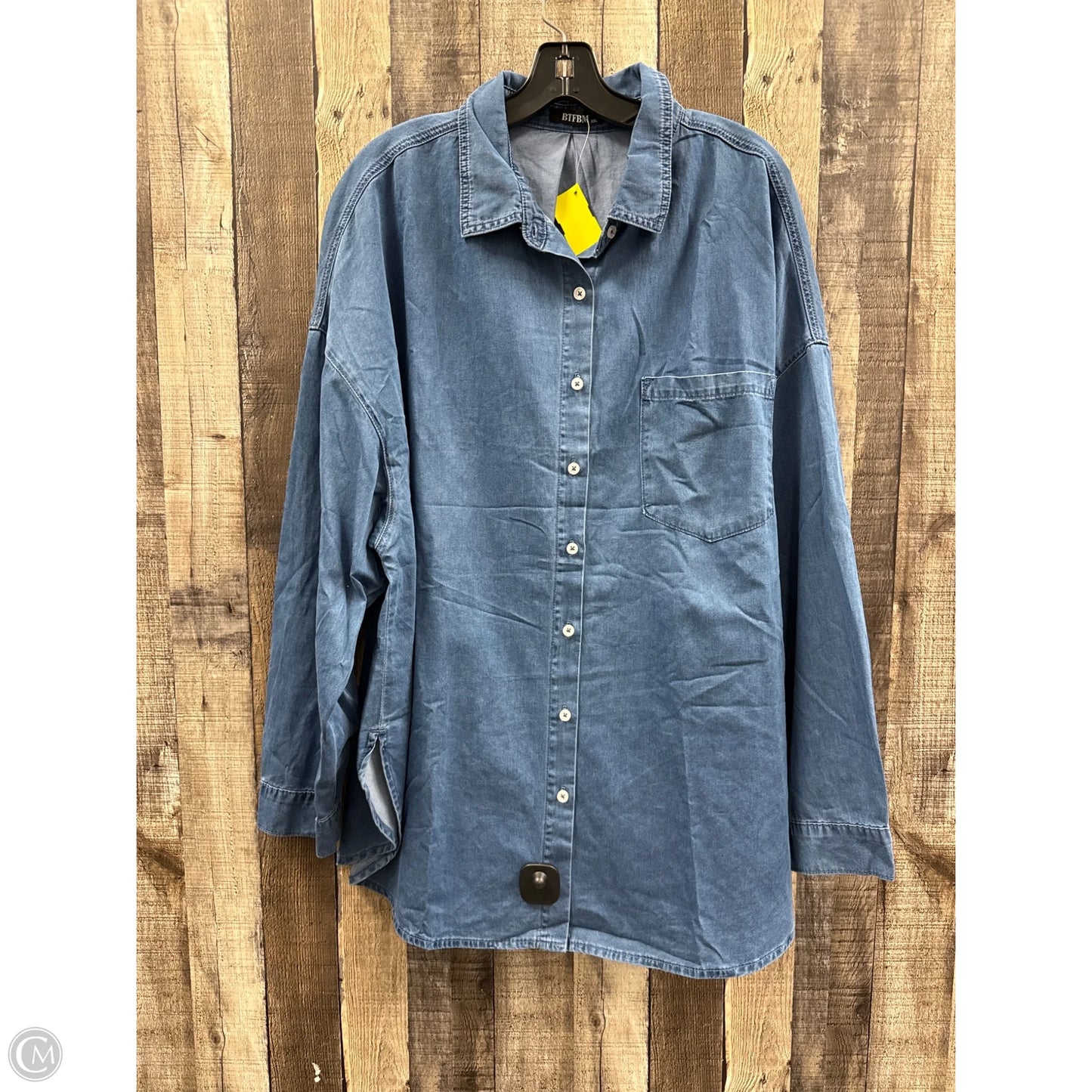 Top Long Sleeve By Btfbm In Blue Denim, Size: Xxl