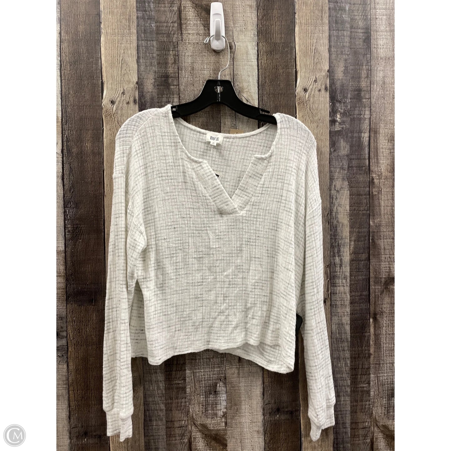 Top Long Sleeve By Bke In Grey & White, Size: S