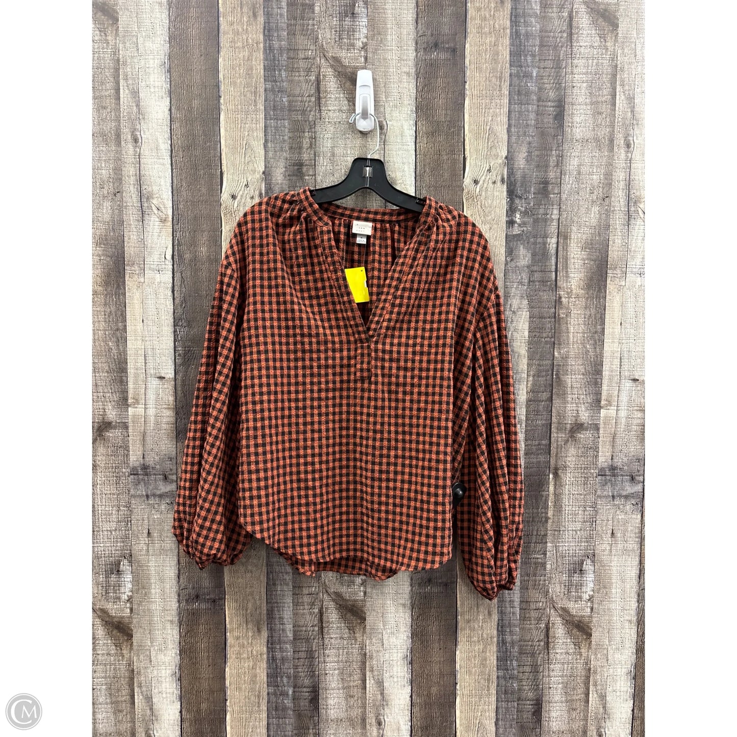 Top Long Sleeve By A New Day In Checkered Pattern, Size: M