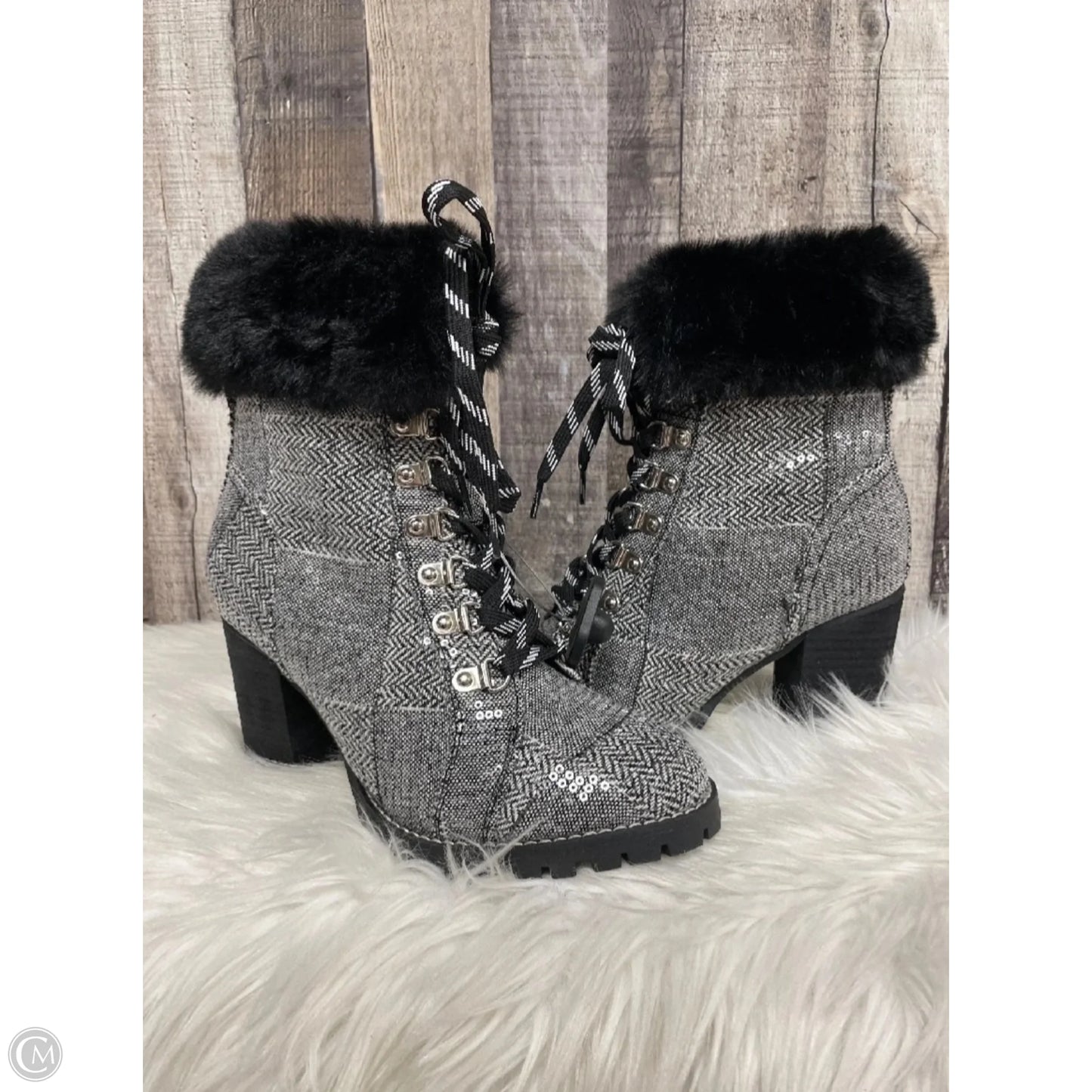 Boots Ankle Heels By Cato In Black & White, Size: 6.5