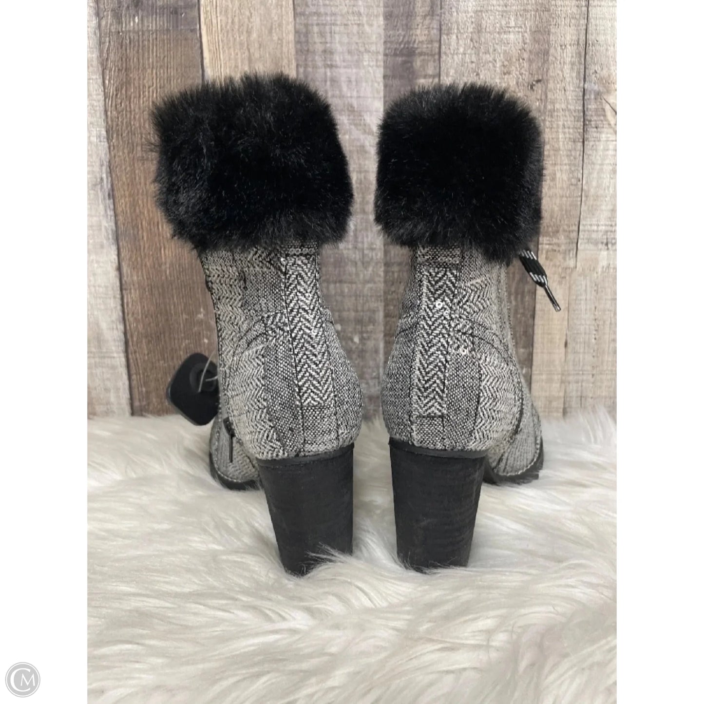 Boots Ankle Heels By Cato In Black & White, Size: 6.5