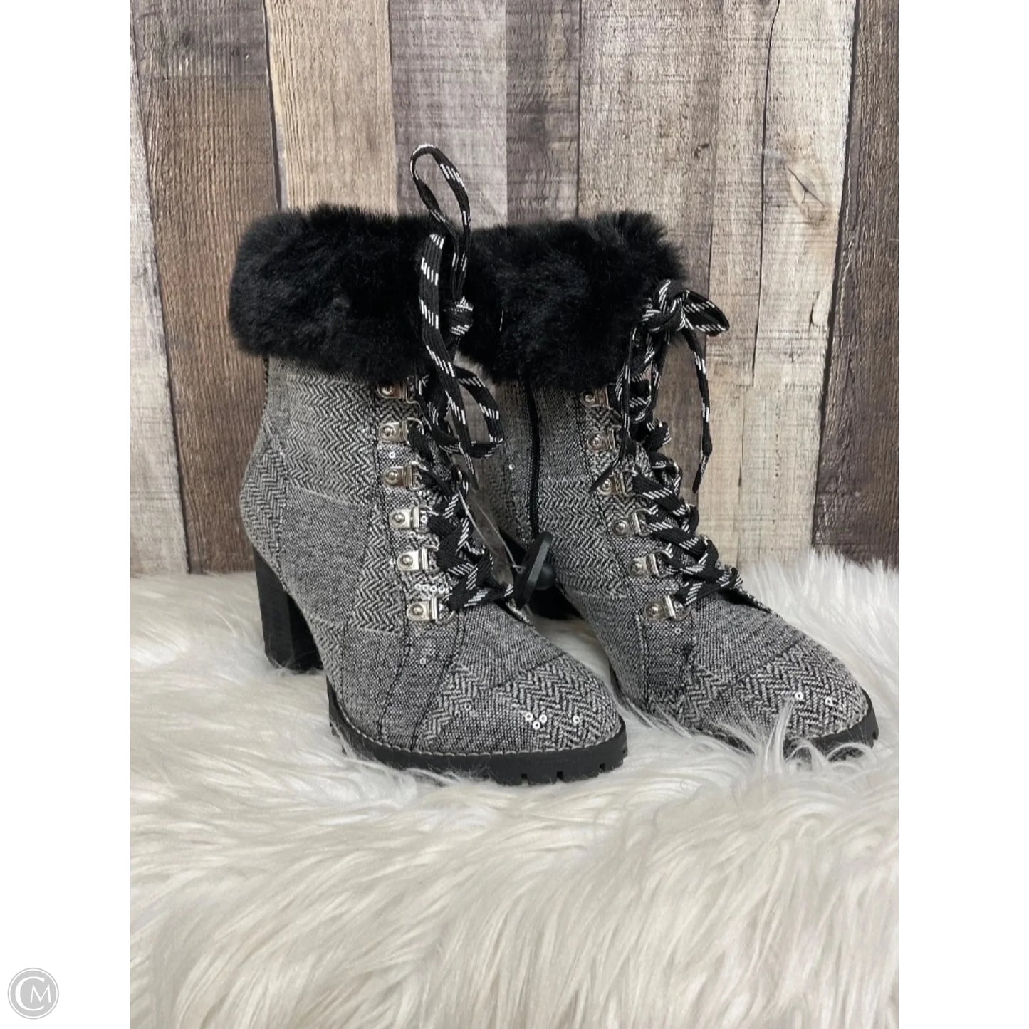 Boots Ankle Heels By Cato In Black & White, Size: 6.5