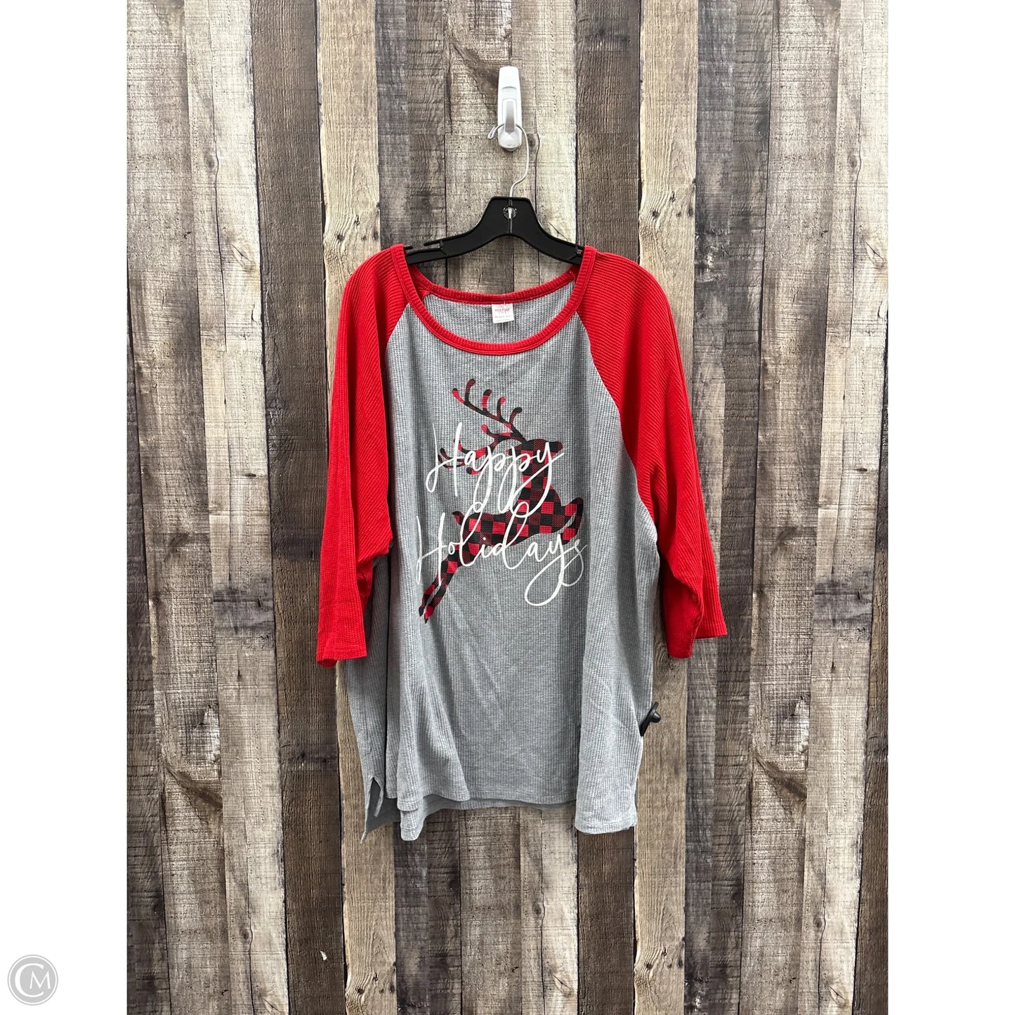 Top Long Sleeve By Holiday Time In Grey & Red, Size: 3x