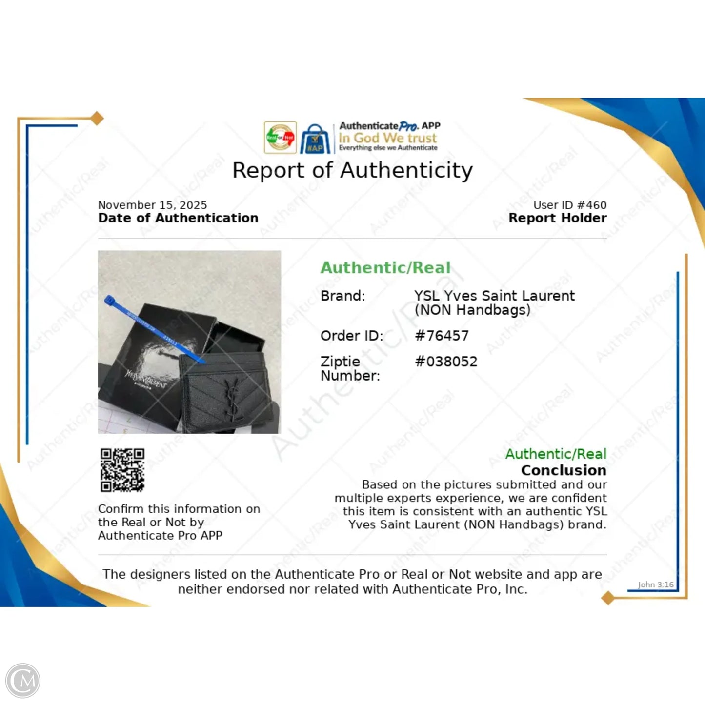 Wallet Luxury Designer By Yves Saint Laurent, Size: Small