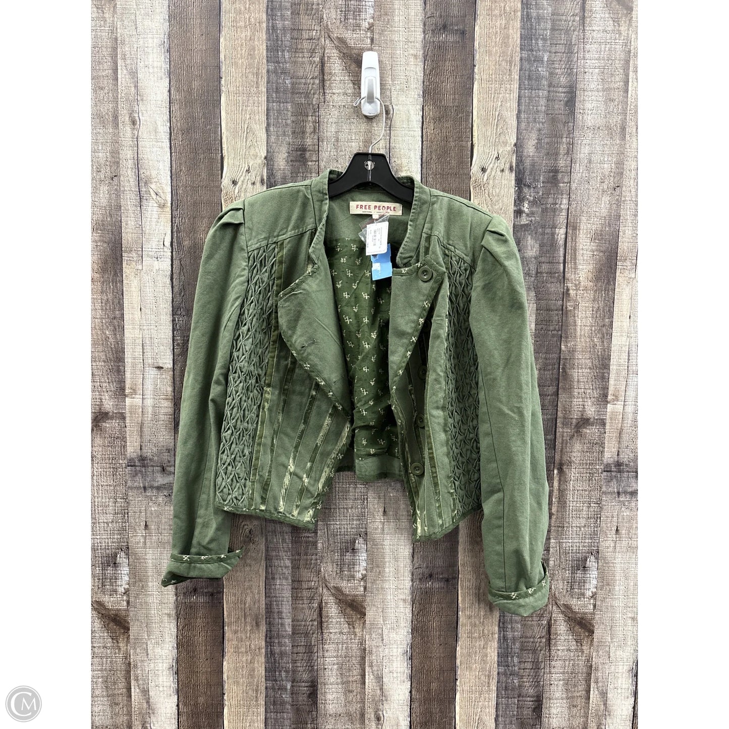 Jacket Denim By Free People In Green Denim, Size: L