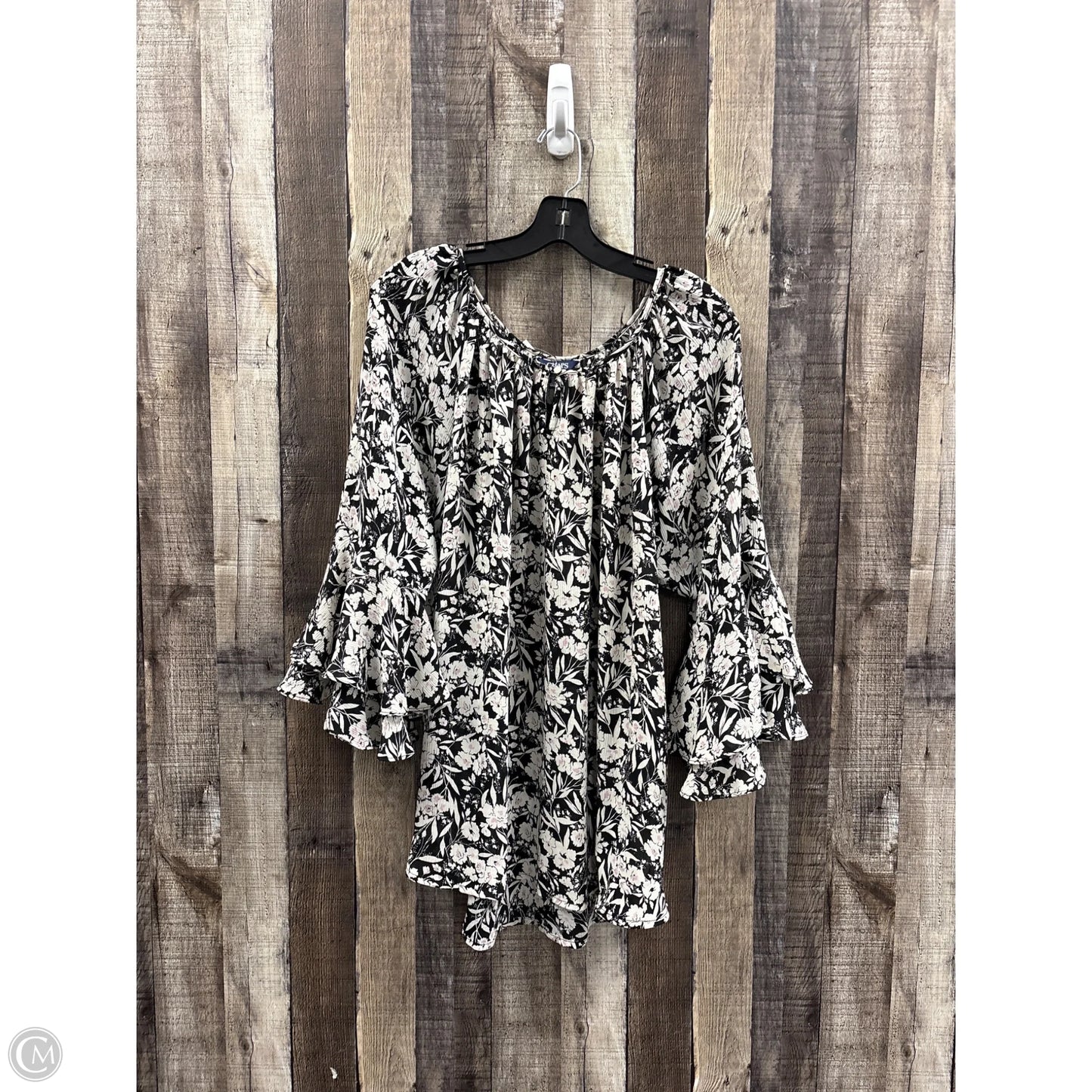 Top 3/4 Sleeve By Chaps In Black & White, Size: Xxl