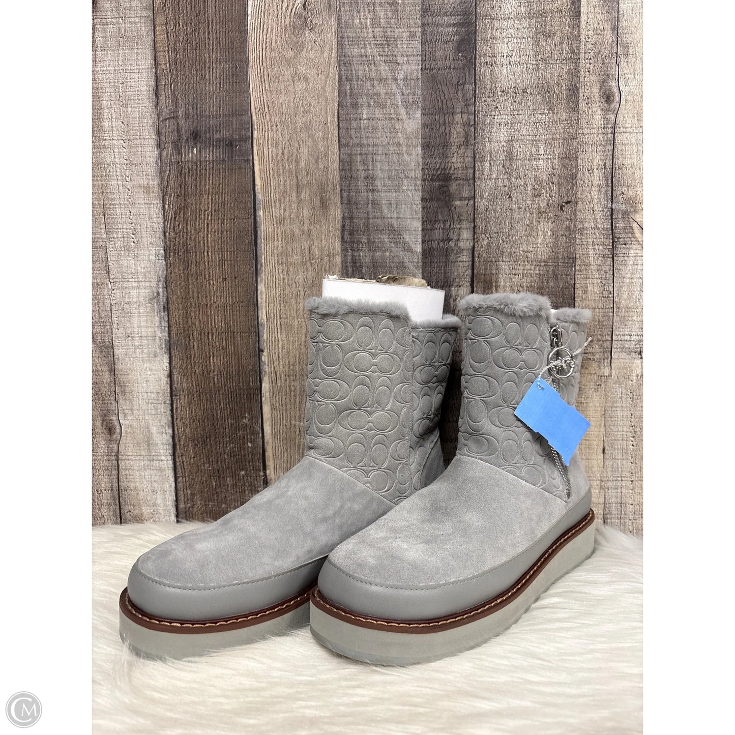 Boots Designer By Coach In Grey, Size: 8