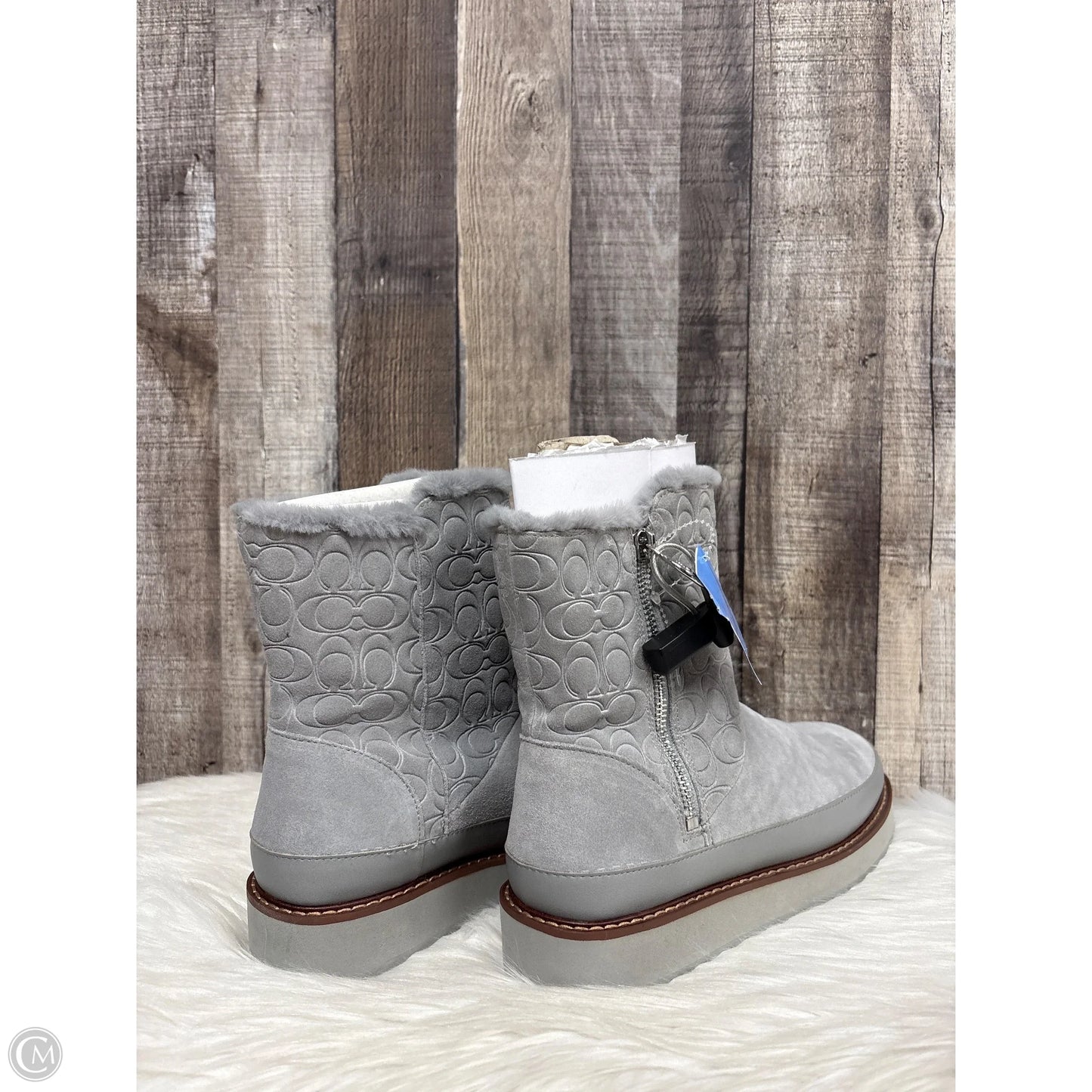 Boots Designer By Coach In Grey, Size: 8