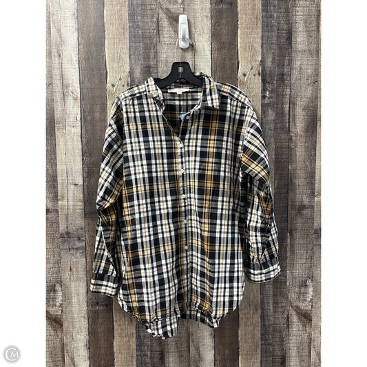 Top Long Sleeve By Loft In Plaid Pattern, Size: M