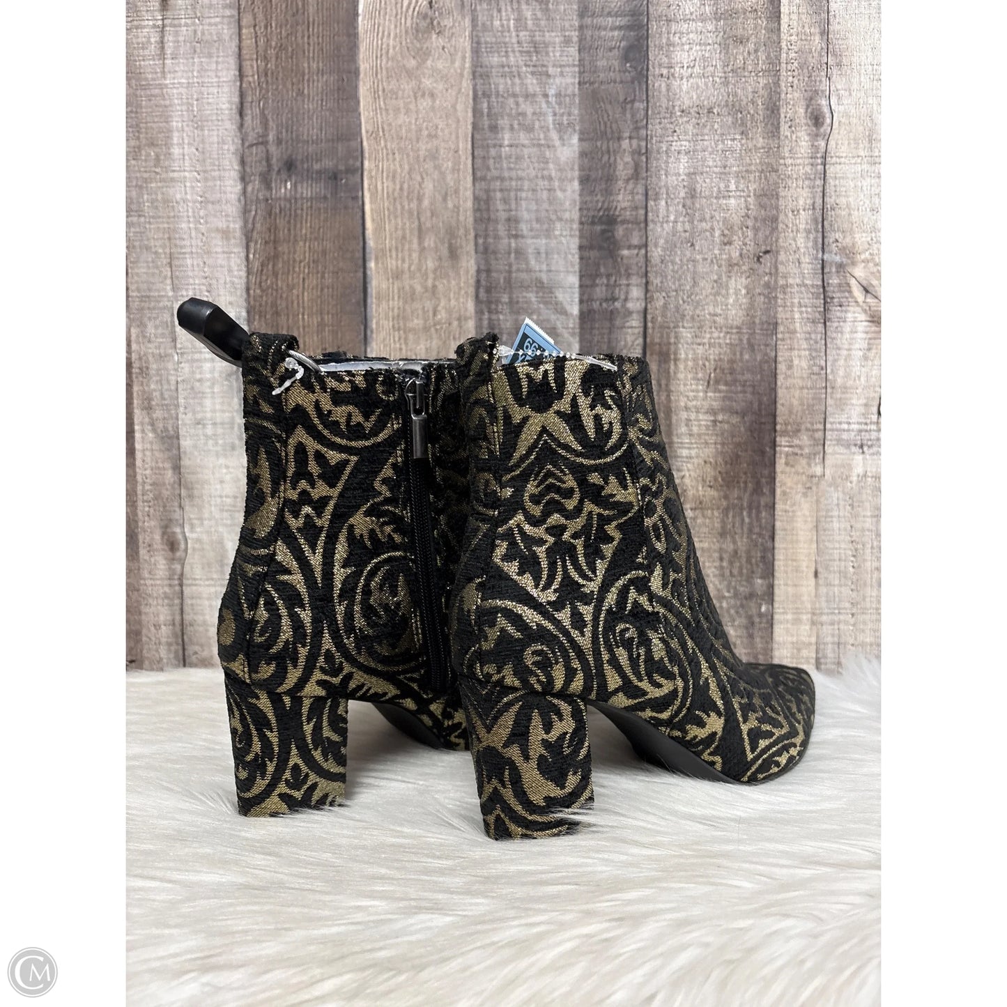 Boots Ankle Heels By Shoedazzle In Black & Gold, Size: 7