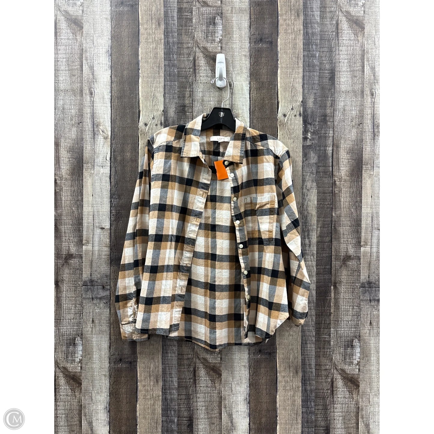 Top Long Sleeve By Loft In Plaid Pattern, Size: S