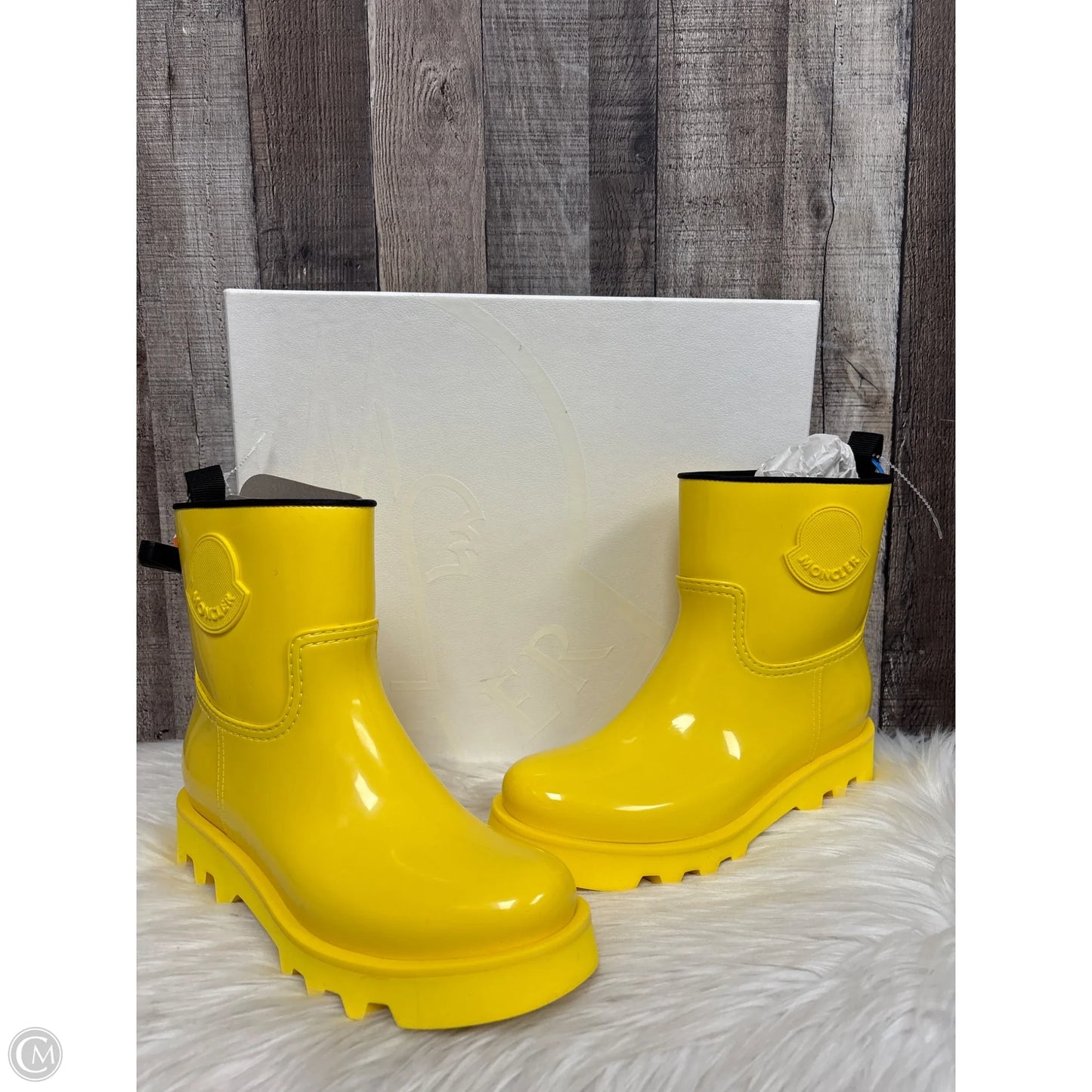 Boots Luxury Designer By Moncler In Yellow, Size: 9