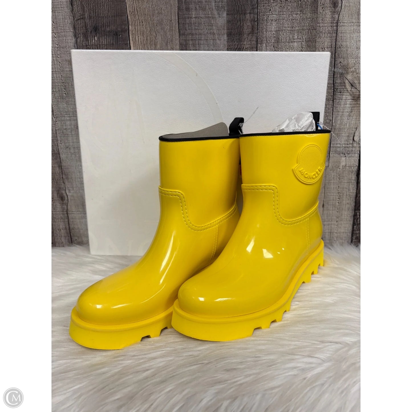 Boots Luxury Designer By Moncler In Yellow, Size: 9