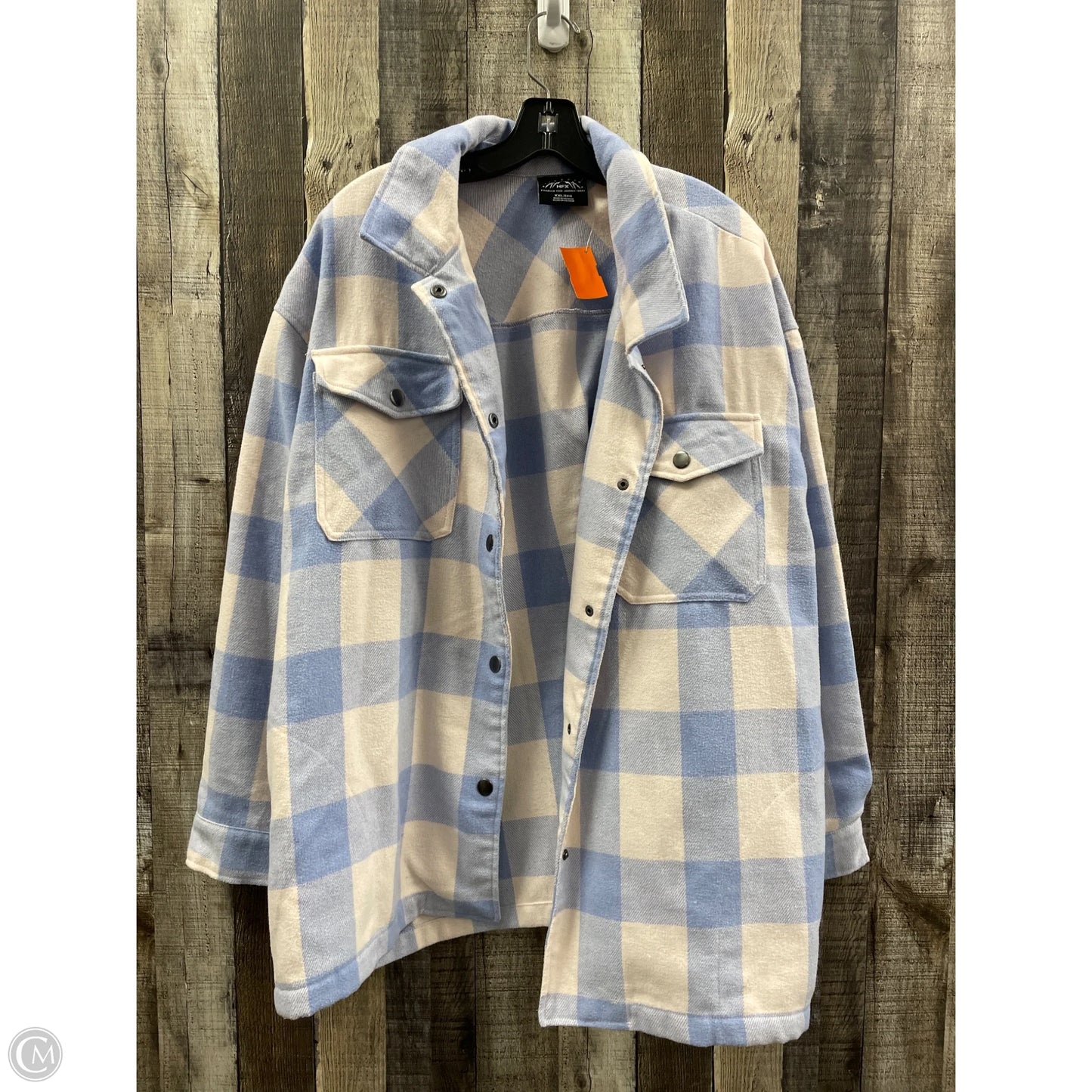 Jacket Shirt By Hfx In Blue & White, Size: Xxl