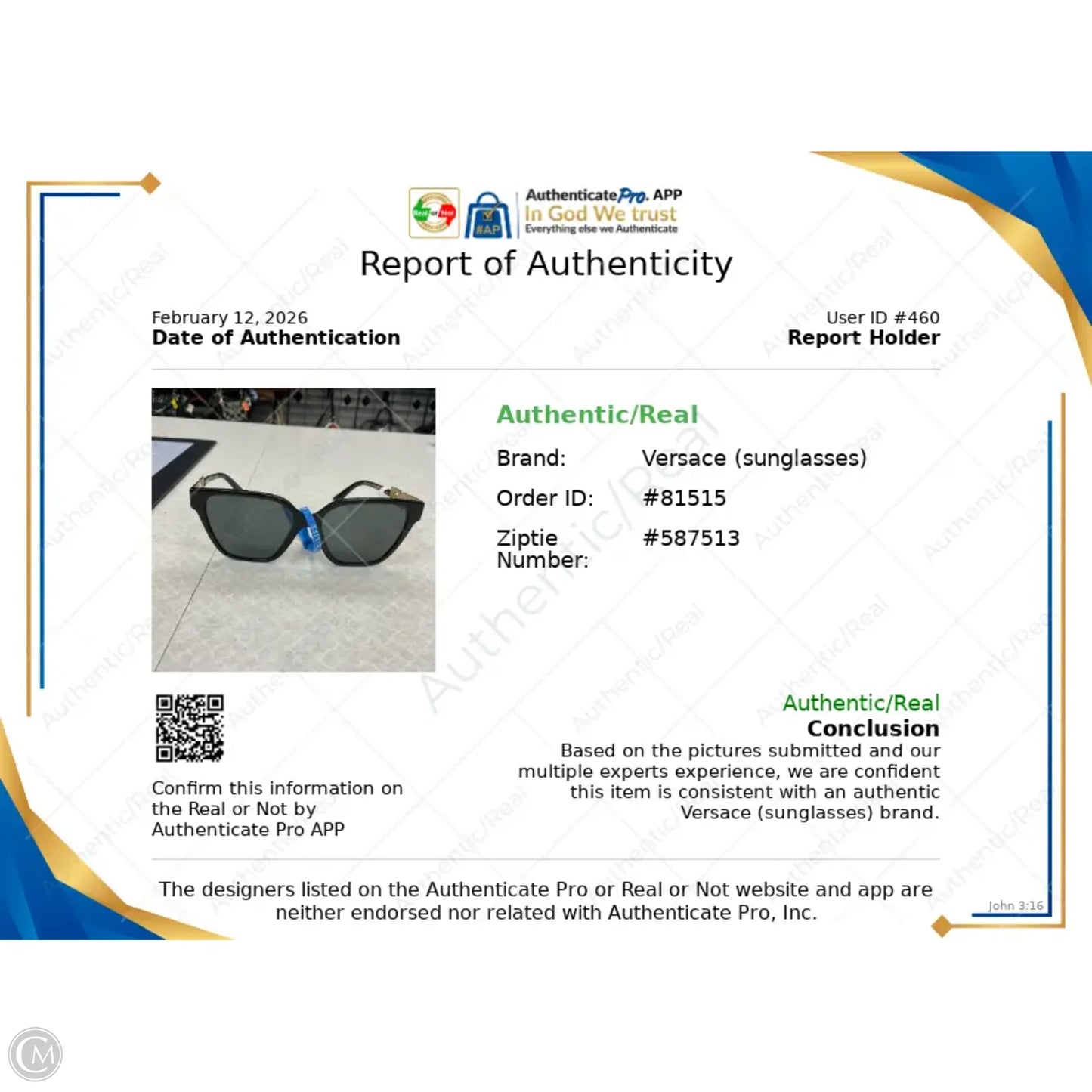 Sunglasses Designer By Versace