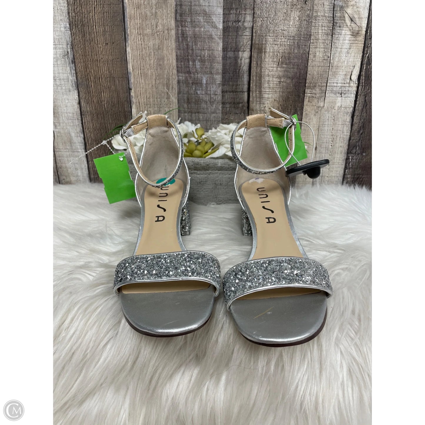 Sandals Heels Block By Unisa In Silver, Size: 8