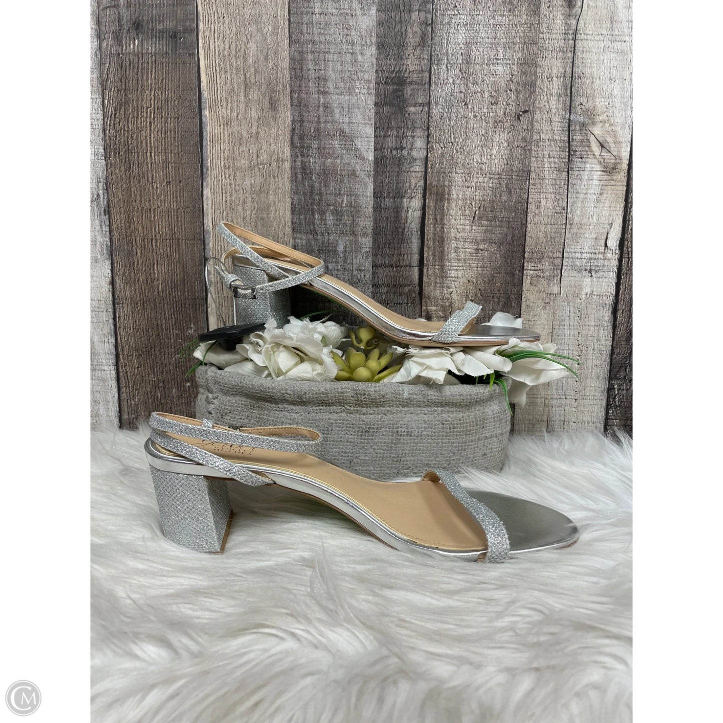 Sandals Heels Block By Jewell In Silver, Size: 9.5