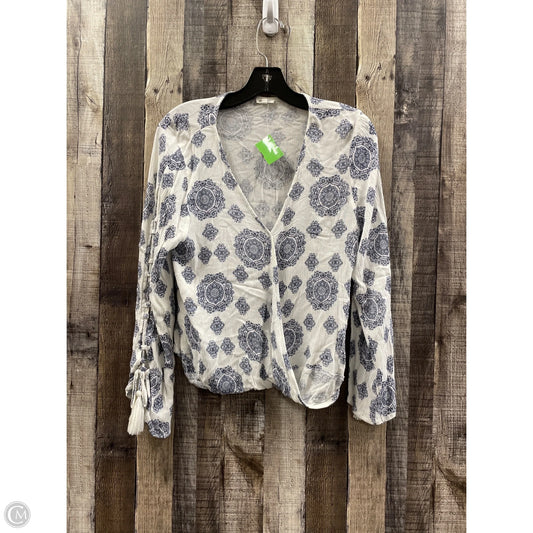 Top Long Sleeve By En Creme In Blue & White, Size: M