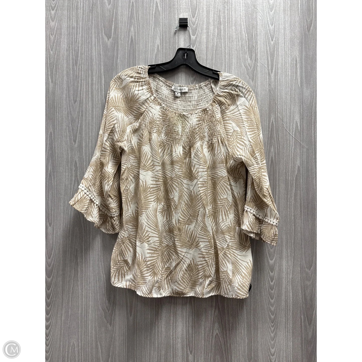Top 3/4 Sleeve By Emily Daniels In Tan & White, Size: M