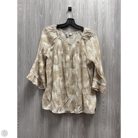 Top 3/4 Sleeve By Emily Daniels In Tan & White, Size: M