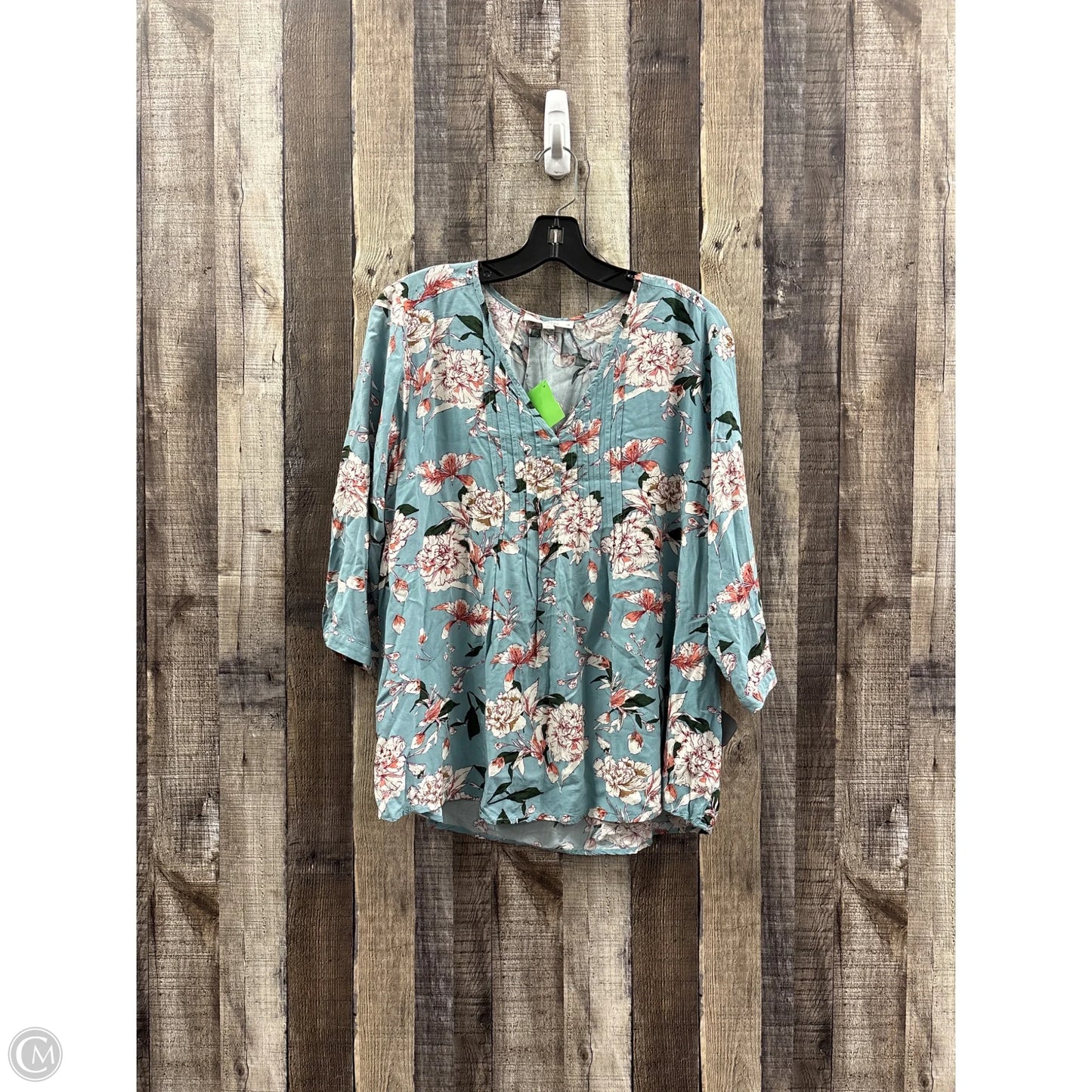 Top 3/4 Sleeve By Cme In Floral Print, Size: 1x