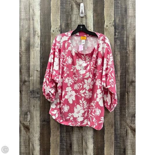 Top 3/4 Sleeve By Ruby Rd In Pink & White, Size: 1x