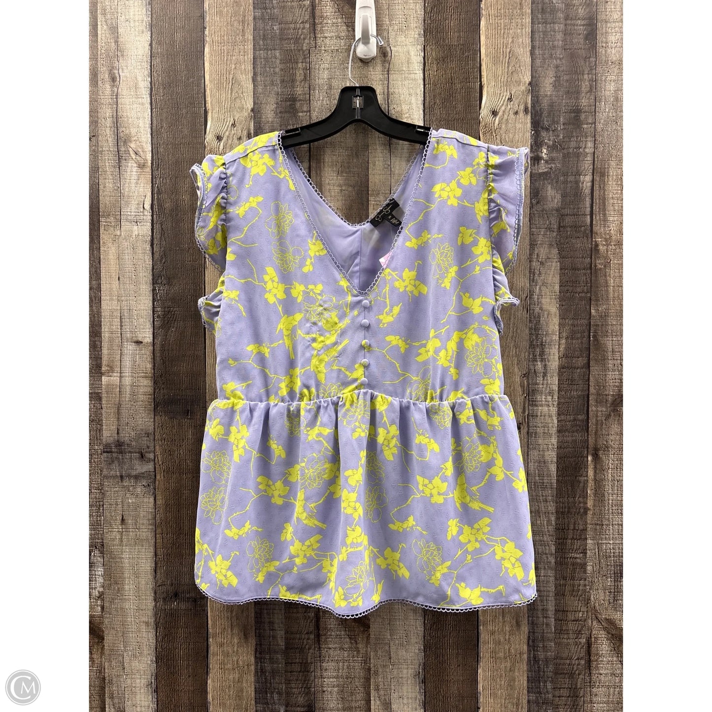 Top Short Sleeve By Jessica Simpson In Purple & Yellow, Size: 2x