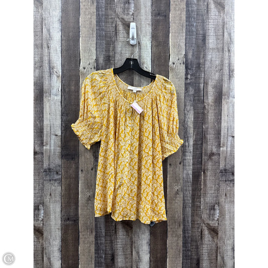 Top Short Sleeve By Loft In Gold & White, Size: M