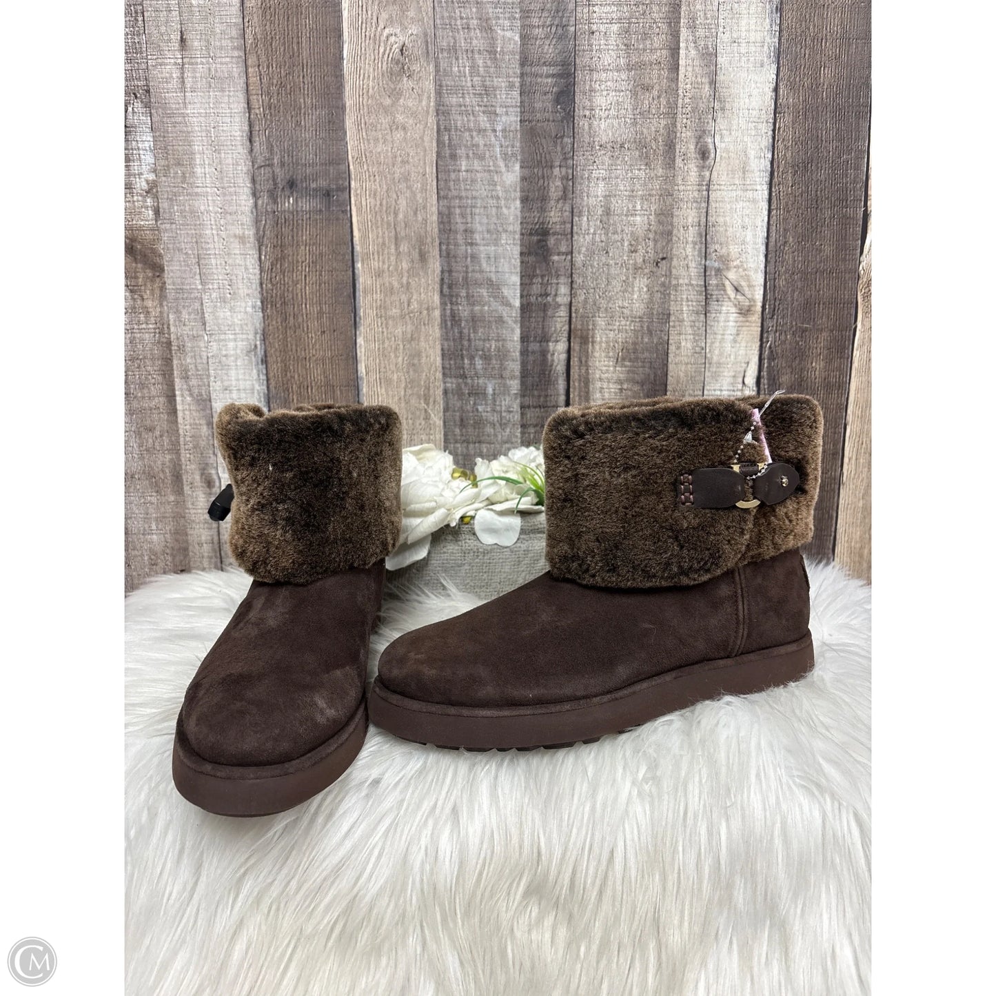 Boots Designer By Ugg In Brown, Size: 9