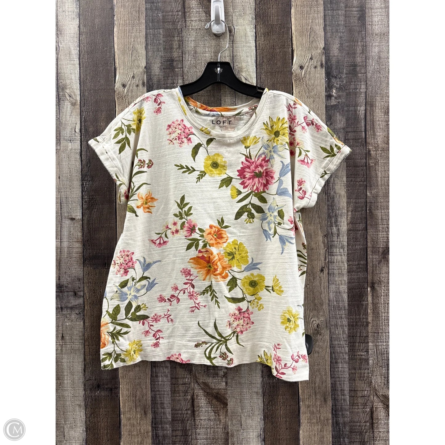 Top Short Sleeve By Loft In Floral Print, Size: L