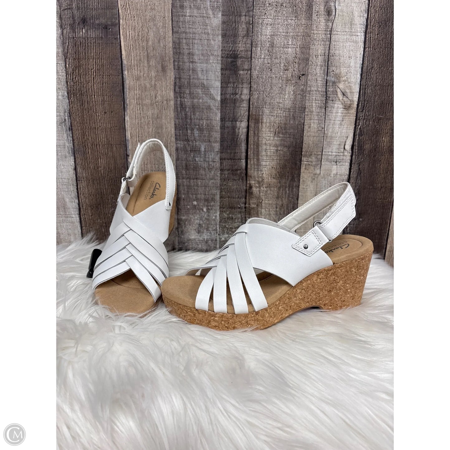 Sandals Heels Wedge By Clarks In White, Size: 9