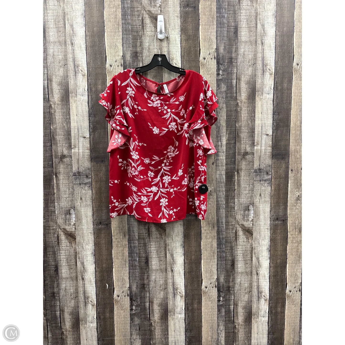 Top Short Sleeve By Cme In Red & White, Size: L