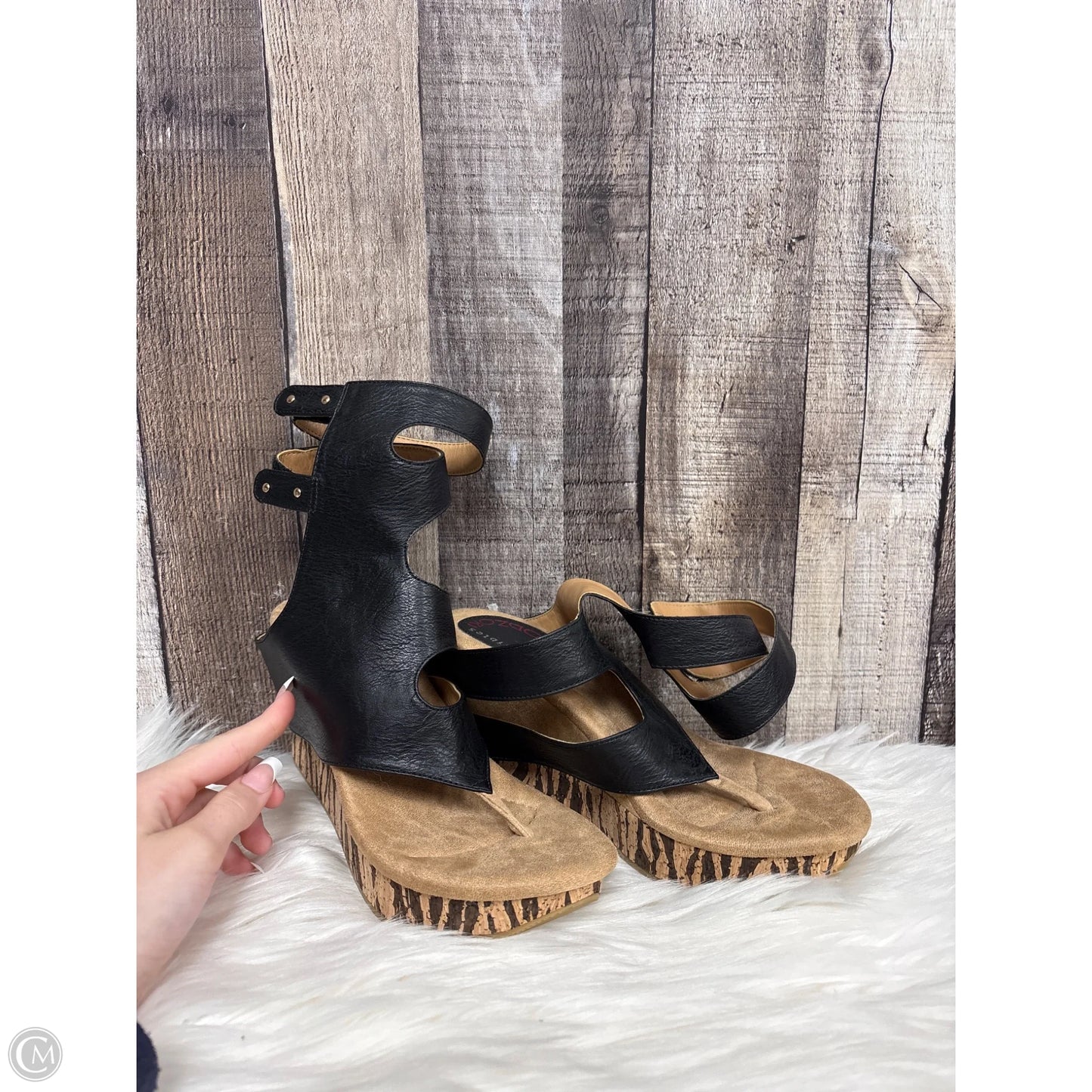 Sandals Heels Wedge By Cme In Black, Size: 7