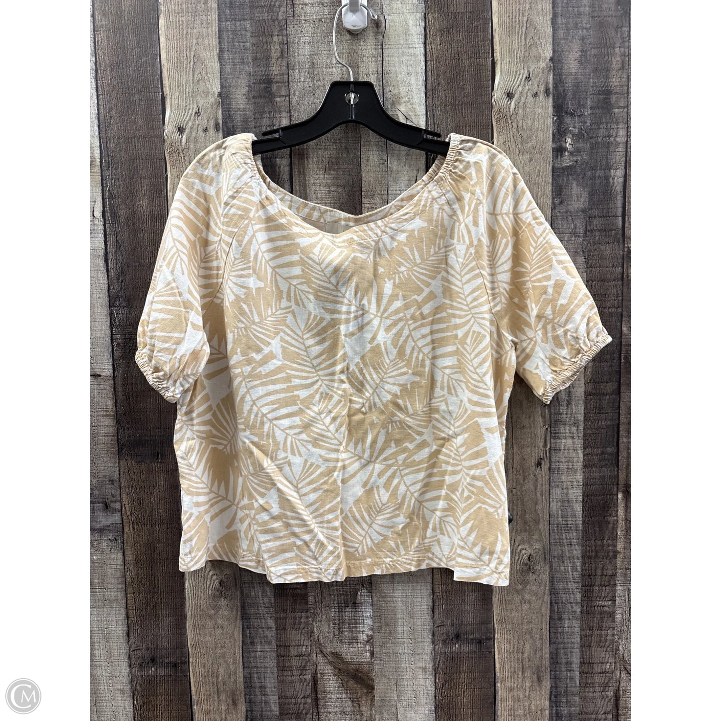 Top Short Sleeve By Loft In Tan & White, Size: M
