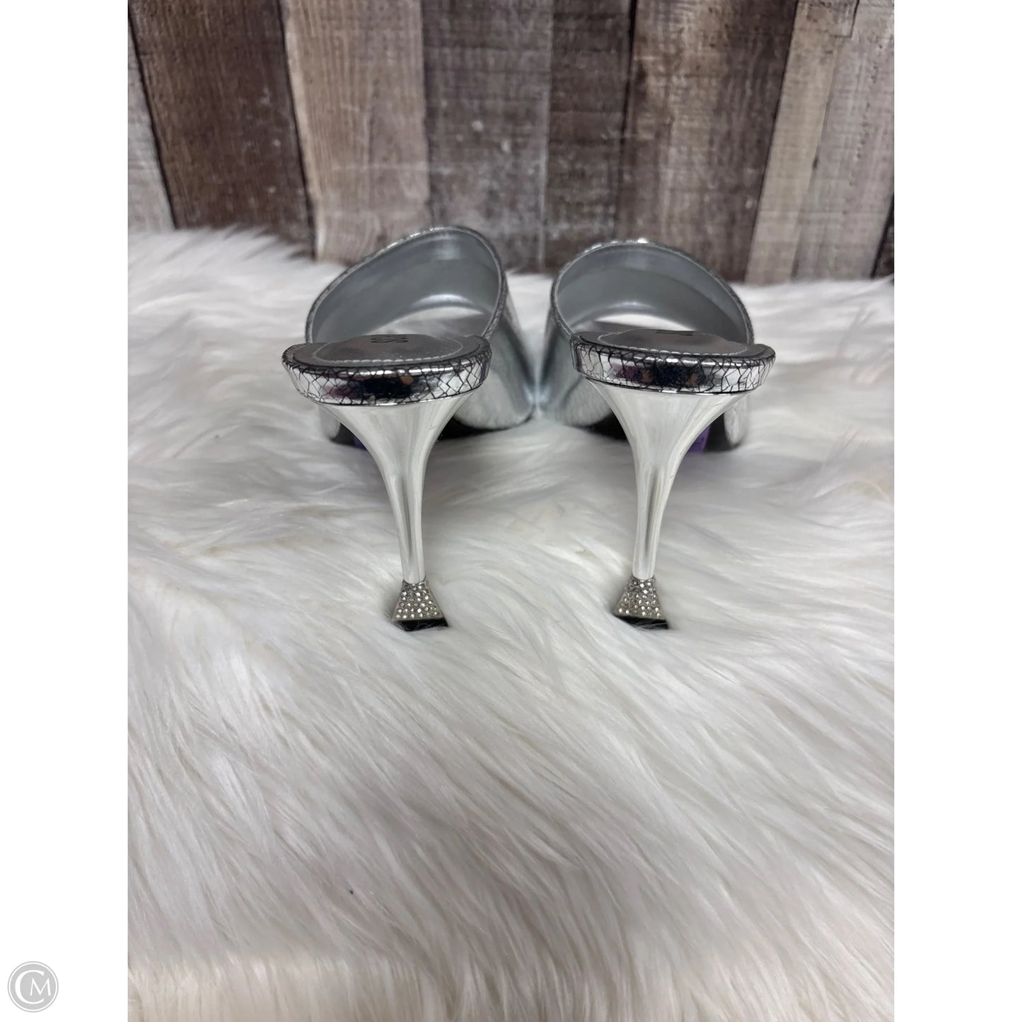 Sandals Heels Stiletto By Schutz In Silver, Size: 9.5