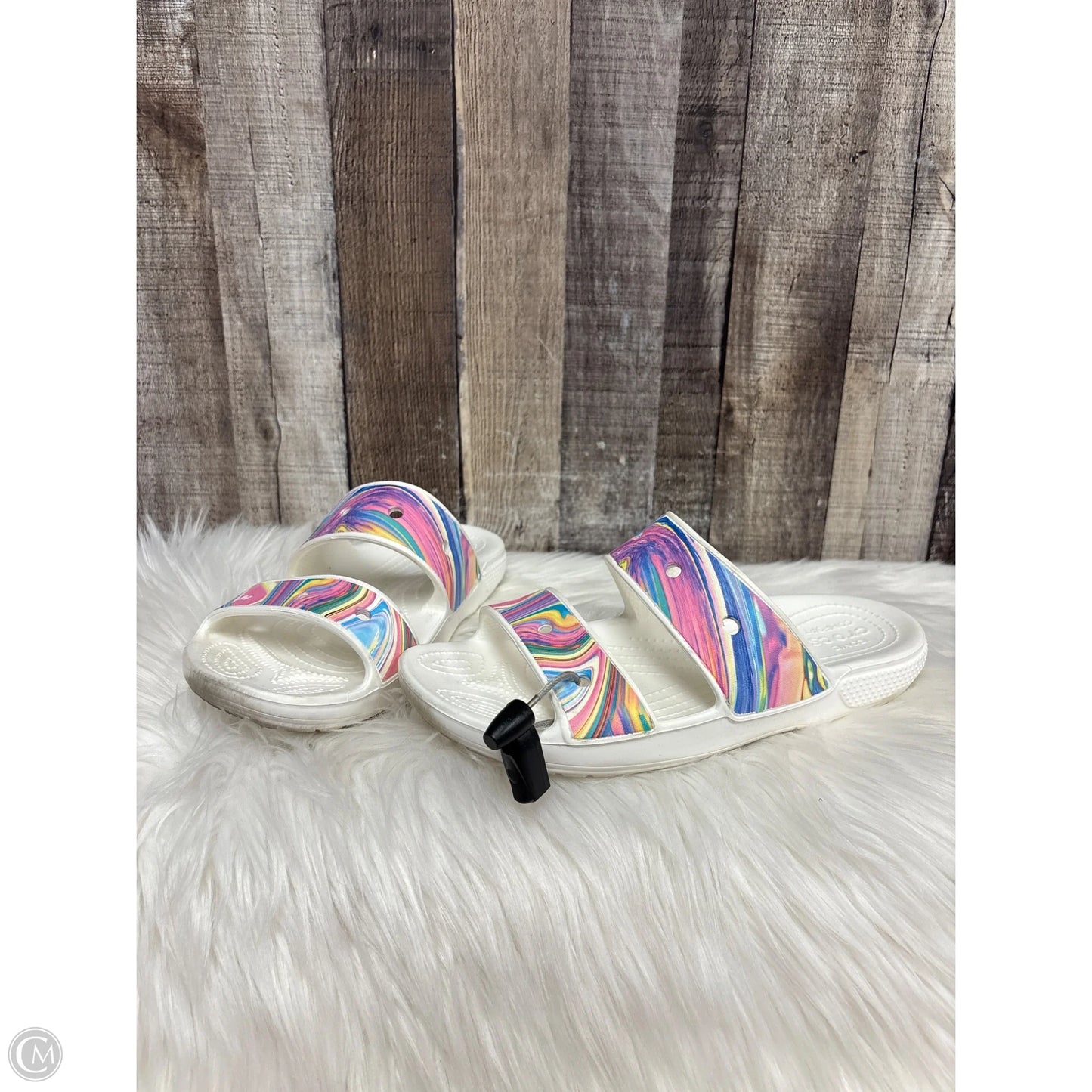 Sandals Flats By Crocs In Rainbow Print, Size: 10