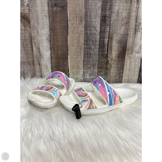 Sandals Flats By Crocs In Rainbow Print, Size: 10