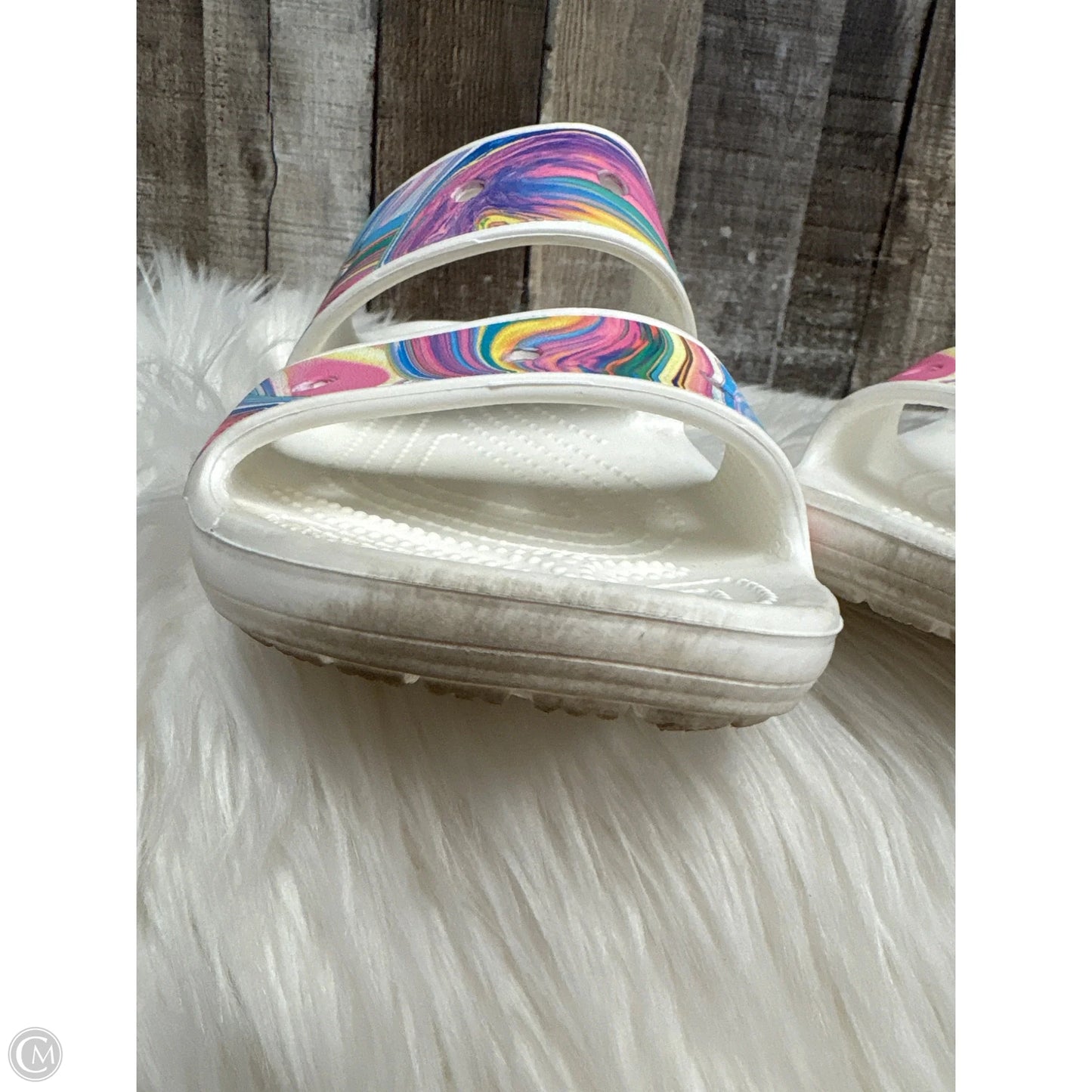Sandals Flats By Crocs In Rainbow Print, Size: 10