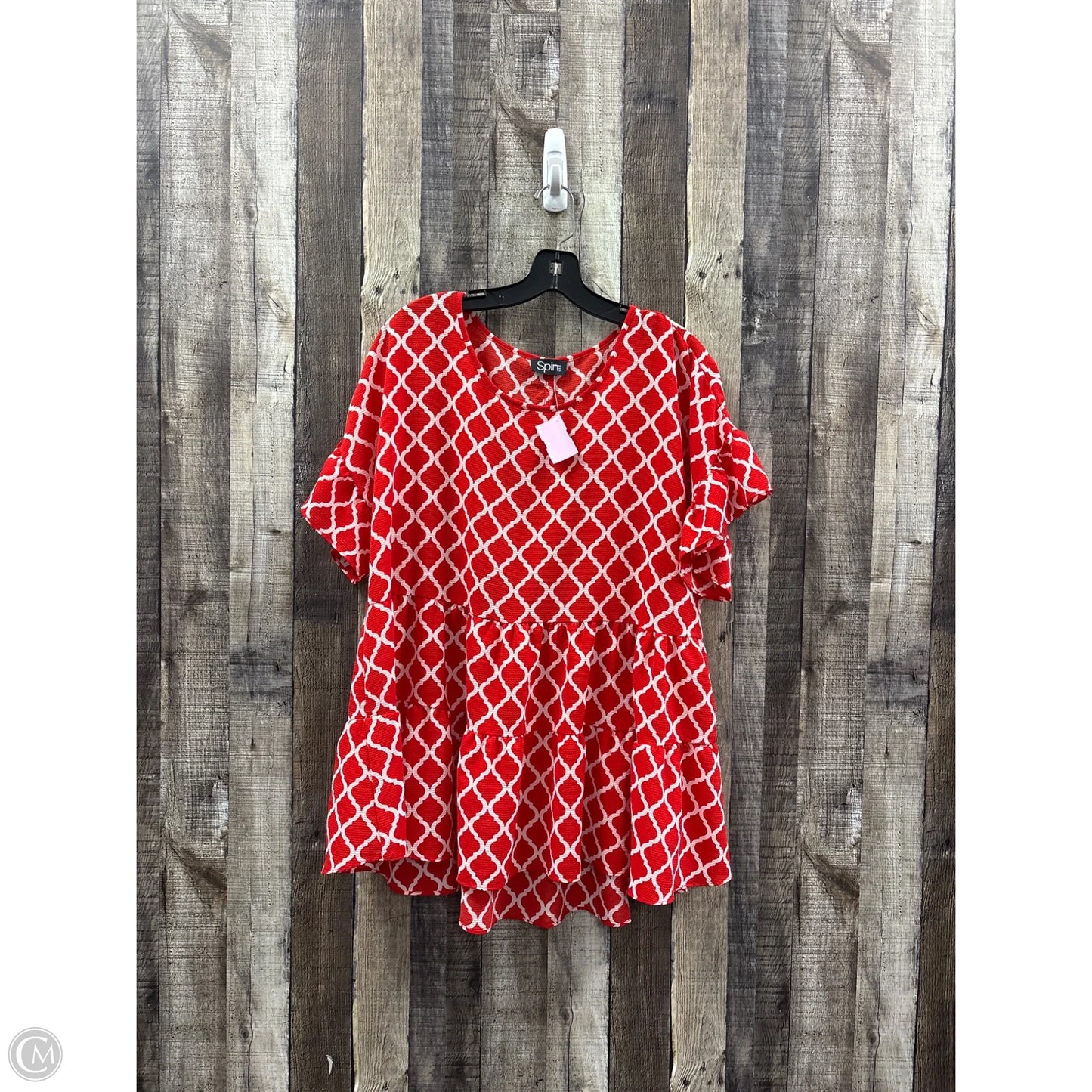 Top Short Sleeve By Spin In Red & White, Size: 1x