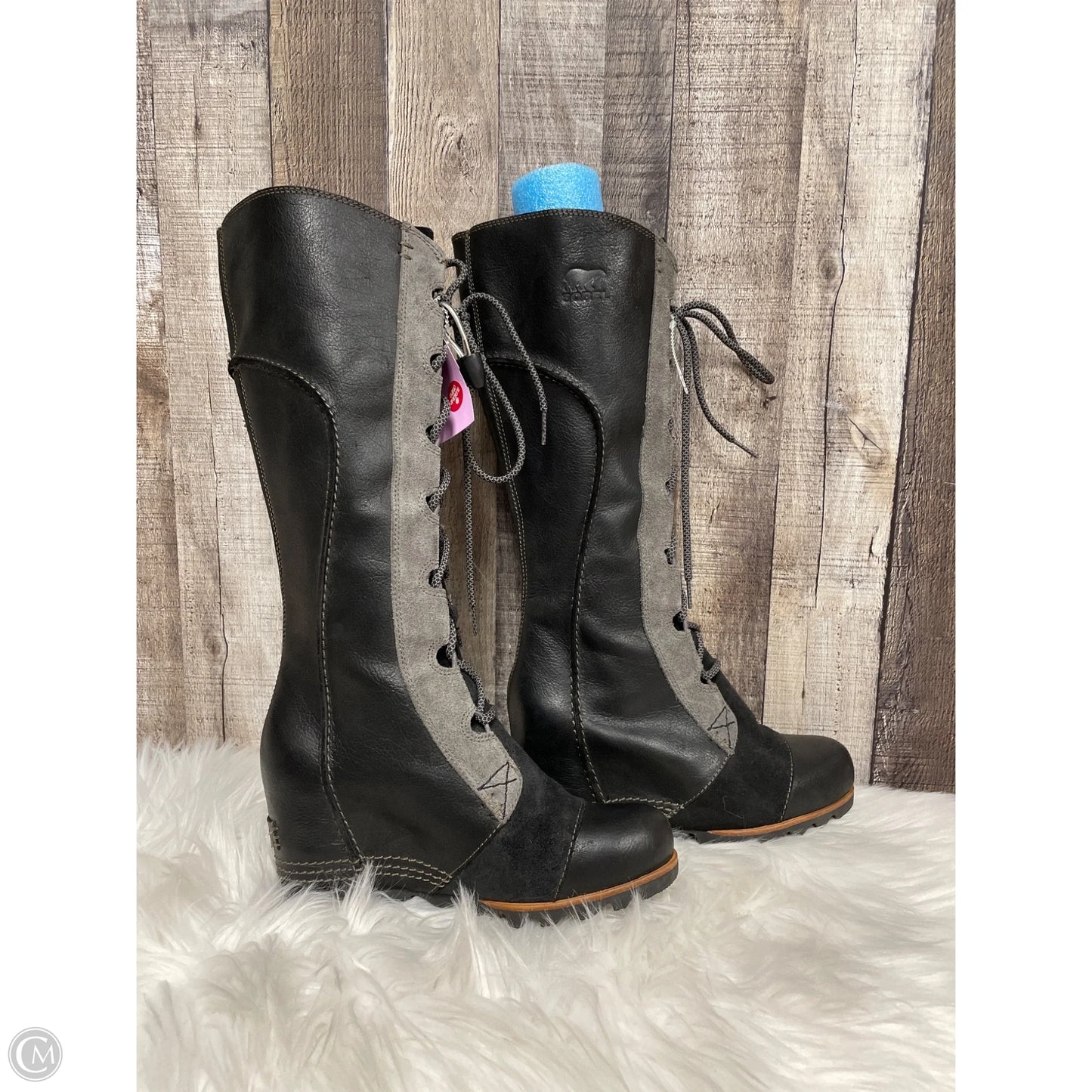 Boots Knee Heels By Sorel In Black & Grey, Size: 7