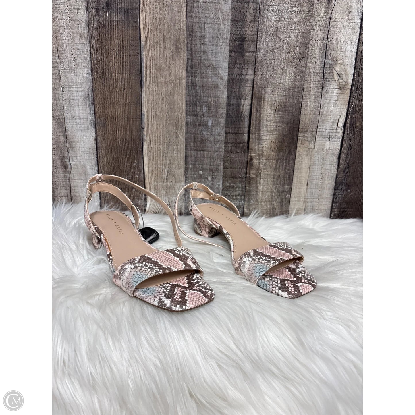 Sandals Heels Block By Kelly And Katie In Snakeskin Print, Size: 8